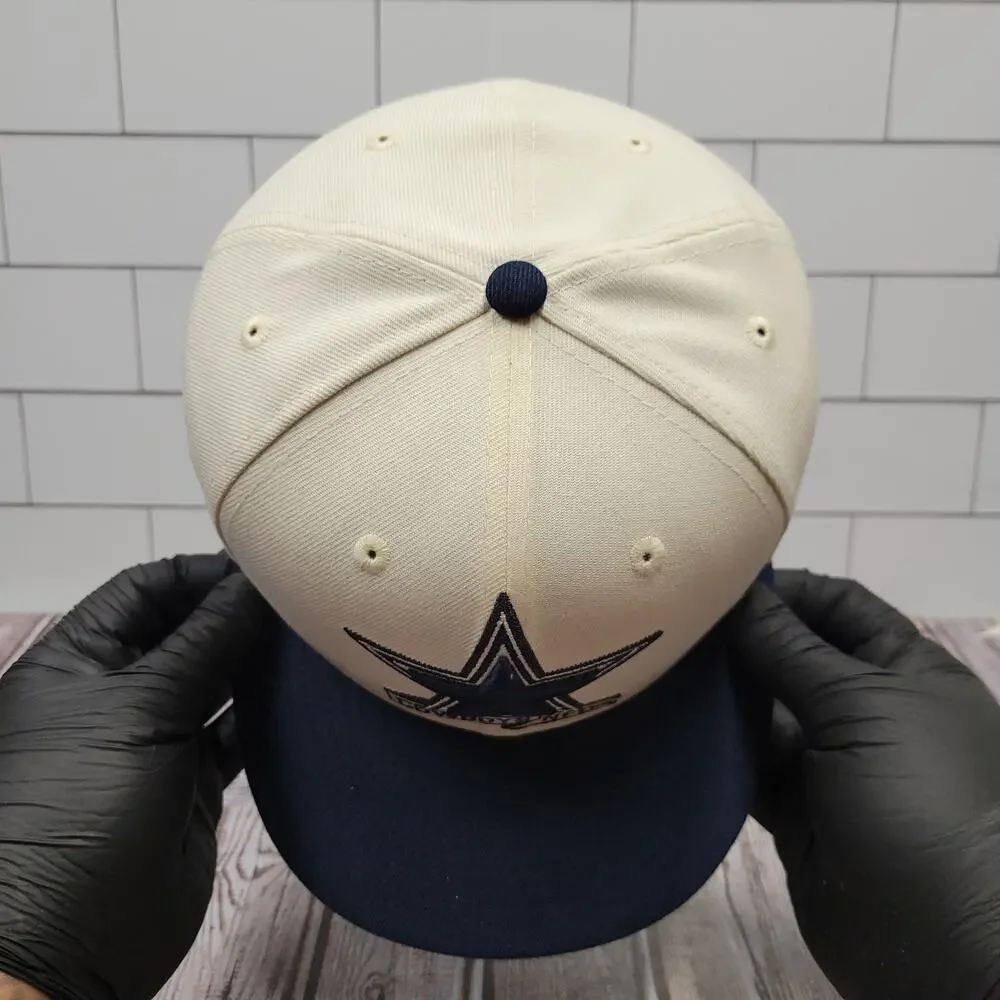 New Era 59FIFTY Dallas Cowboys NFL Fitted Hat Cream Navy Size 7 1/2